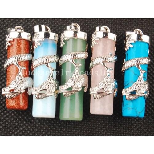 Free Shipping Women Fashion 5pcs New Fashion Mix Stone Dargon Pendant Bead C3477