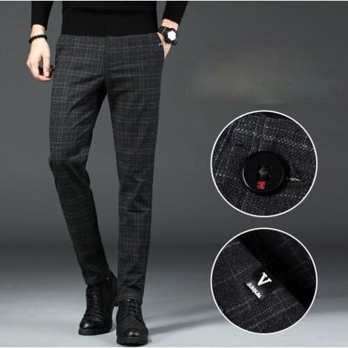 Brand Mens Slim Plaid Casual Pants High Quality Cotton Stretch Classic Clothing Fashion Fit Trousers Large Size40 42