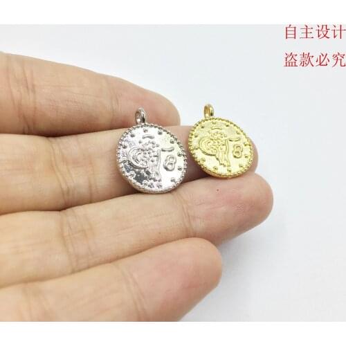 Eruifa 20pcs 15mm Symbol print Coin gold/Silver plated Zinc alloy Charms Pendant Jewelry DIY Necklace 2 colors