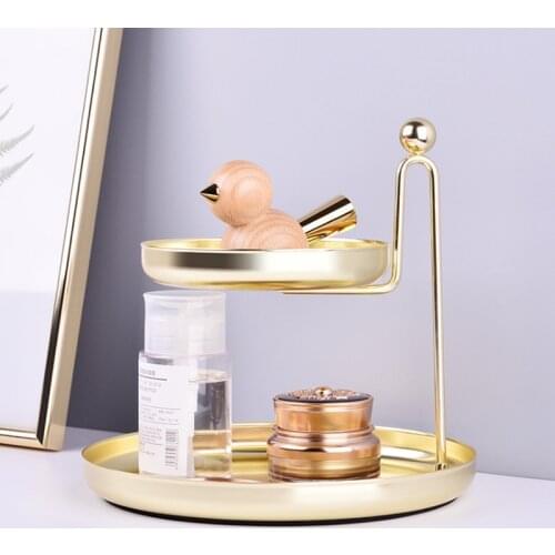ET) ERAL Travelers simplicity double tray of golden. Cosmetics tray and Stationery tray. Stainless steel electroplate. Beautif