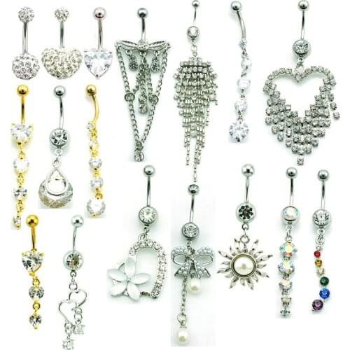 JINGLANG Fashion Belly Button Rings Surgical Steel Barbell Link Chain Wing Navel Piercing Hypoallergenic Jewelry