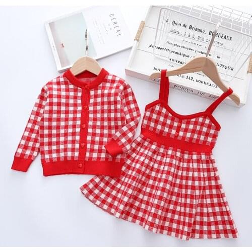 Girls' Plaid Knitted Sweater Two-piece Suit Cute Sweater Toddler Girl Fall Clothes 2021 Winter Sweaters Toddler Winter Clothes