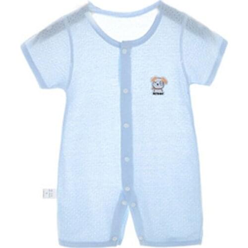 Newborn Infant Baby Short Sleeve Onesies Summer Button Down Solid Color Jumpsuit Overall Toddler Cartoon Dog Casual Pajamas
