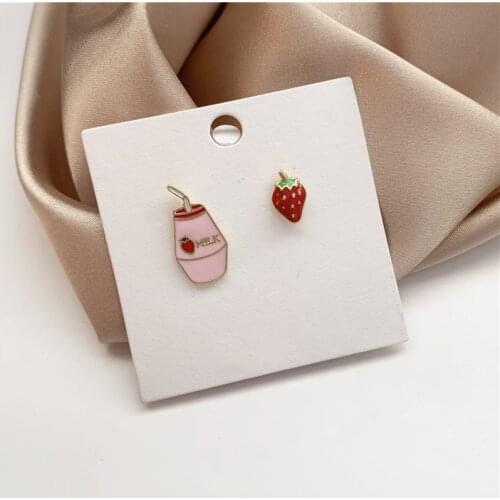 Korean Sweet Strawberry Milk Asymmetrical Stud Earrings Fashion Cute Fruit Earrings for Women Girls Kids Ear Jewelry Gift Trend