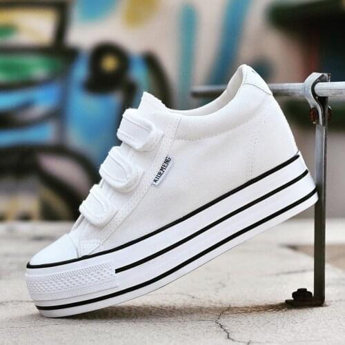 Summer Thick-soled Canvas Shoes Woman Velcro All-match Student Shoes Black White Shoes