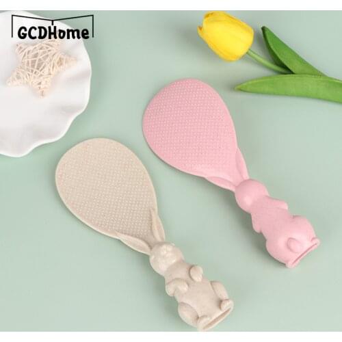 1PC Non-stick Rice Cartoon Rice Spoon Wheat Straw Rabbit Spoon Can Stand Up Rabbit Rice Shovel Rice Cooker Rice Spoon Random