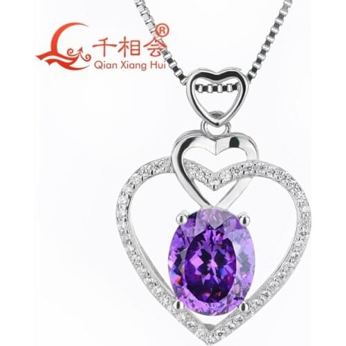 Sweet 925 Sterling Silver Necklace Heart-Shape Plated Synthetic Cubic Zirconia Pendant
