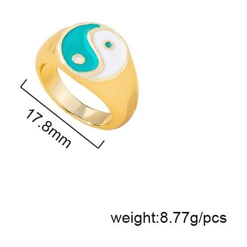 Ins Trendy Gold Chinese Yin Yang Blue White Enamel Geometric Minimalism Finger Rings Korean Fashion Women Party Jewelry