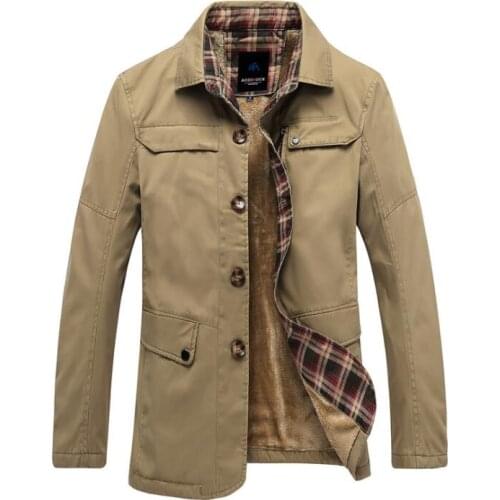 Mens trench coats man long coat men clothes slim fit overcoat long sleeve Pure cotton lapel solid color plus velvet thickening