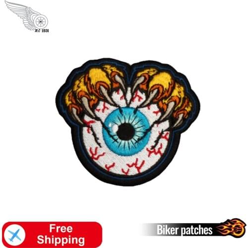Monster Claw Embroidery Patches Iron on for Clothing Bloodshot Eye Biker Badges Cool Fashion Sewing Applique Rider Clothes Patch
