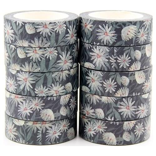 New 10pcs/set 15MM*10M Follwers Designs Washi Tape Wide Sticky Adhesive Tape Scrapbooking Album DIY Decorative Paper Tape