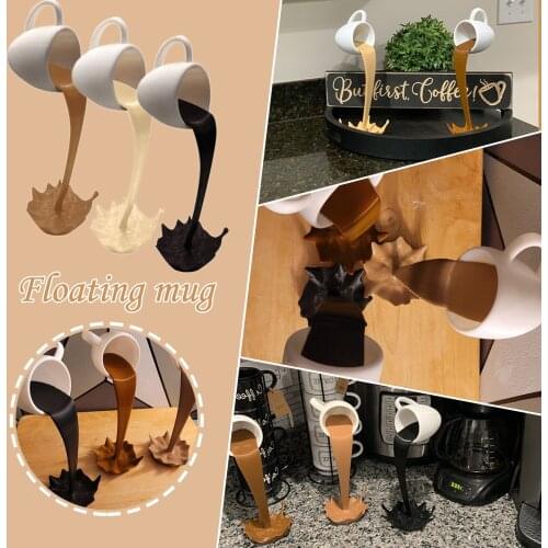 Floating Coffee Cup Mug Sculpture Kitchen Decor Pouring Spilling Decoration Creative Mug Decoration Living Room Kitchen Decor
