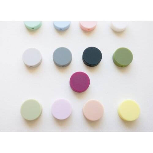 100pcs Flat Round Shape Silicone Beads Baby Teether DIY Bracelet Necklace BPA Free 15*15*6mm Teething Bead for Jewelry Making