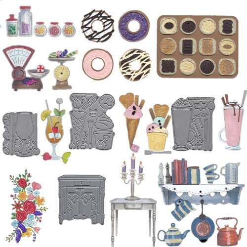 Doughnuts Ice Cream Drinks Seasoning Water Kettles Candlestick Metal Cutting Dies for DIY Scrapbooking Paper Card Craft New 2019