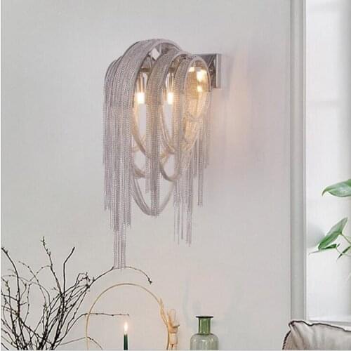 Post-modern minimalist tassel aluminum chain wall lamp Nordic atmosphere aisle bedroom bedside lamp background led wall lighting