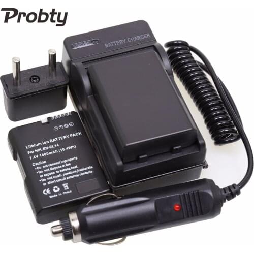 PROBTY 2Pcs EN-EL14 ENEL14 Battery + Charger + Plug Adapter For Nikon D5200 D3100 D3200 D5100 P7000 P7100 MH-24 D7800 D5500