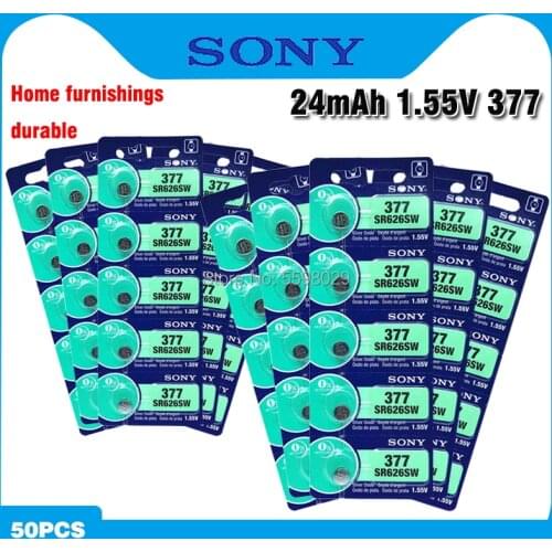 50PCS SONY Watch Coin Battery 1.55V AG4 377A 377 LR626 SR626SW SR66 Button Cell Batteries Toys Remote Camera MADE IN JAPAN