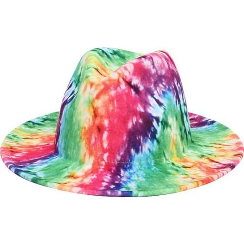 New Fedoras Hats For Women Tie Dye Big Brim Panama Hats For Men Outdoor Print Trilby Felt Hat Cowboy Cowgirl Sombreros De Mujer