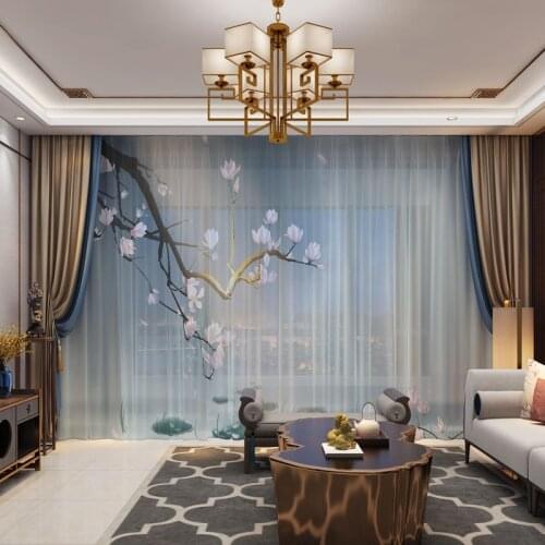 Birds Floral Landscape Chinese Style 3D Customized Curtains Drape Panel Sheer Tulle Home Decoration Living Room Bedroom