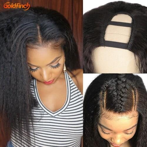 Goldfinch Kinky Straight U Part Wig Upart Human Hair Wigs Kinky Straight 180 Density Remy Indian Glueless UPart Wig With Clips