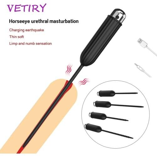 USB Charging Vibration Horse-eye Stick Silicone Urethral Penis Plug Urethral Catheter Adult Sex Toys for Men Male Masturbation