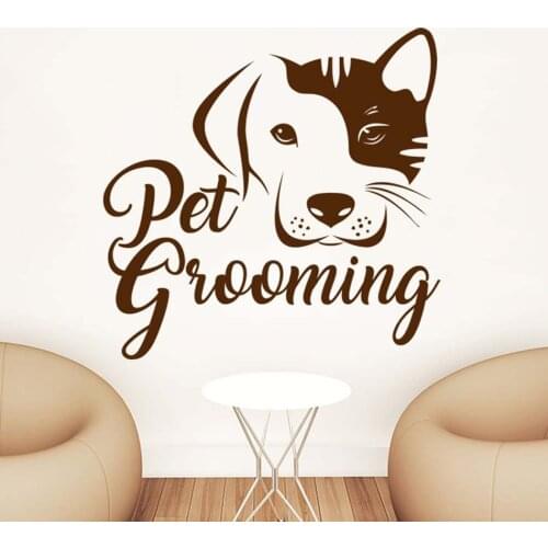 Pets Vinyl Sticker Pet Grooming Sign Logo Wall Decal Pets Salon Interior Decor Dog Head Pattern Wall Murals Animals Poster AZ580
