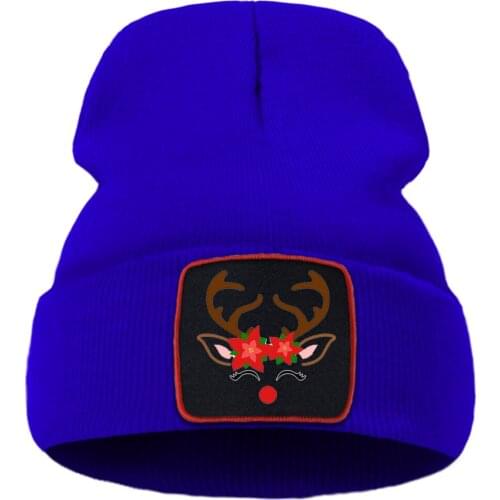 Two Red Flowers Fawn Cartoon Christmas Print Knitted Caps Soft Warm Winter Hat Outdoor Hip Hop Unisex Caps Comfort Creative Caps