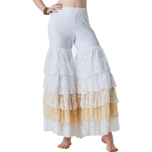 New 2019 Belly Dance Costume Accessories Full Pantaloons Gypsy Bloomers Harem Pants 5 Layered Wide-Leg Trousers Lace