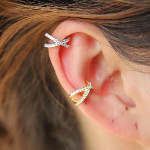 Brincos Girls delicate Cross Heart aaa cz Crystal Ear Cuff Clip Earrings For Women Wedding tiny 100% 925 fine silver cute earr