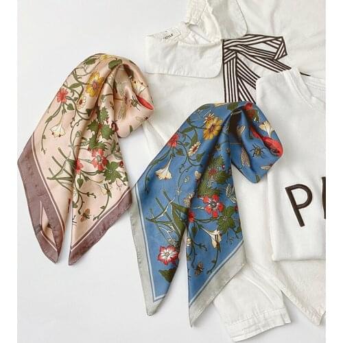 New Simulation Silk Women Fashion Printing Chiffon Small Scarf Spring Summer New Custom Ring 70x70