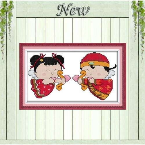 Golden Couple lovers wedding Decor painting counted printed on canvas DMC 11CT 14CT Cross Stitch kits needlework embroidery Sets