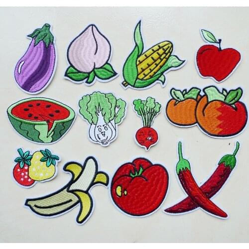 1 Pcs Apple Cabbage Fruit Embroidery Iron On Patches For DIY Clothing Foods Stripes Stickers Appliques Badges Sewing Accessories