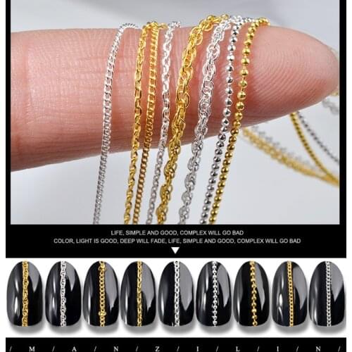 1PC Metal Chain Nail Art Decoration Multi-size Snake Bone Bead Line Punk Style UV Gel Polish DIY Nail Art Decorations Tool