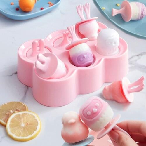 1Pack Reusable Silicone Popsicle Molds DIY Ice Pop Sticks 6-cavity Ice Cream Tray Holders Family Popsicle Molds Kitchen Gadget