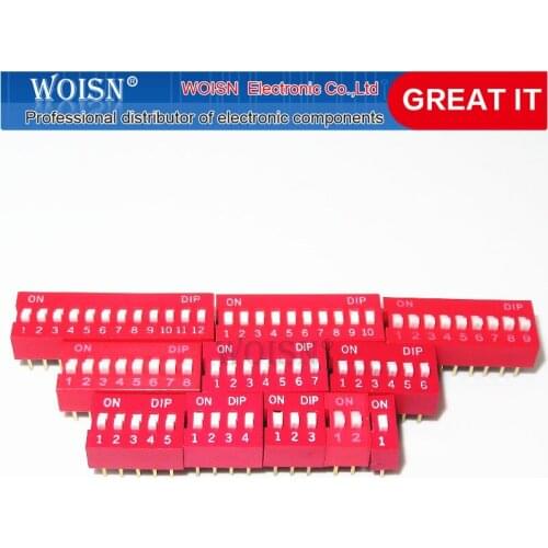 10PCS Slide Type Switch Module 1 2 3 4 5 6 7 8 9 10 12 Bit 2.54mm Position Way DIP Red Pitch Toggle Switch Red Snap Switch