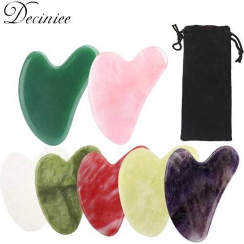 7 Color Jade Gua Sha Stone Massage Scraping Facial Tool for SPA Acupuncture Therapy Treatment Puffiness Tightening With Pouch