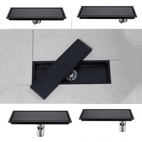 30X11 Cm Anti-Odor Matt Black 304 Stainless Steel Floor Drain Bathroom Tile Insert Shower Quick Drain Invisible Floor Drain