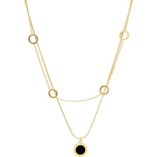 316L Stainless Steel New Fashion Upscale Jewelry 2 Layer Round Roman Numerals Charms Chain Choker Necklaces Pendants For Women