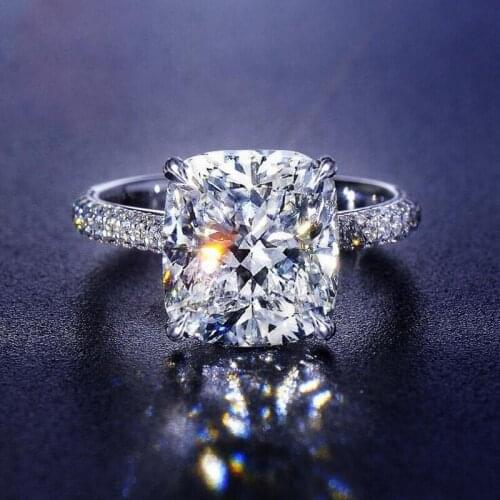 5CT Luxury Jewelry 925 Sterling Silver Cushion Shape White 5A Cubic Zirconia Eternity Women Wedding Bridal Ring Gift