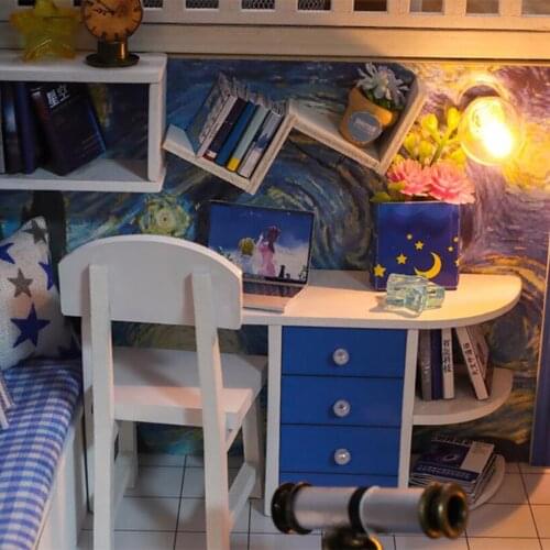 DIY Creative Dollhouse with Realistic Furniture Kit w/ LED Light Battery Case Wooden Crafts Themed Cottage Doll House Toys Gift