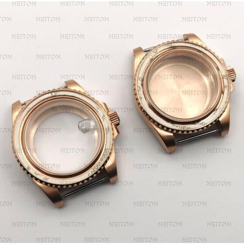 NEITON 40mm Rose Gold Case Sapphire Glass Fit ETA2836 NH35/36 Mingzhu DG2813/5833 Miyota 8215/8205 Back Transparent Glass