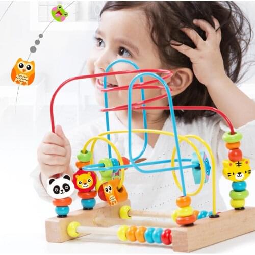 Baby Montessori Educational Math Toy Wooden mini Circles Bead Wire Maze Roller Coaster Abacus Puzzle toys For Kids Boy Girl Gift