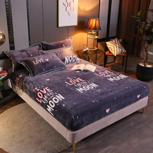 Flannel Bed Sheets Winter Warm Plush Fitted Sheet Soft Mink Cashmere Bed Linen Mattress Cover Elastic Bedspread