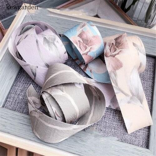 Kewgarden DIY Bow tie Hair Accessories 3cm High Quality Printed Flower Satin Ribbons Handmade Tape Webbing 10 Meters