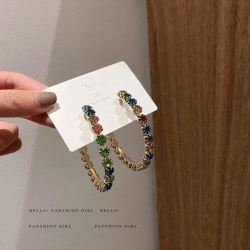 6cm Classic Annular Hoop Colour Jewellery Earrings woman Large Crystal Rhinestone Fashion Exaggeration Bohemia Luxurious Gift