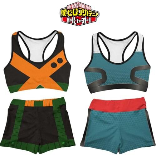 Anime My Hero Academia Midoriya Izuku Deku Bakugou Sports Vest Bra Shorts Suit Sport Swimsuit Two-piece Suit Cosplay Costume