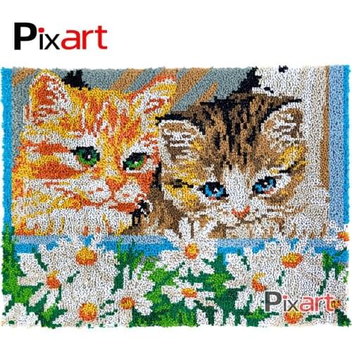 Latch Hook Rug Window Kittens Crocheting Tapestry Kits DIY Carpet Rug Chunky Yarn Needlework Knitted Floor Mat Hobby & Crafts
