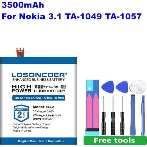 LOSONCOER HE 351 HE351 3500mAh Battery For Nokia 3.1, TA-1049, TA-1057, TA-1063, TA-1070, TA-1074 Lithium Polymer Batteries