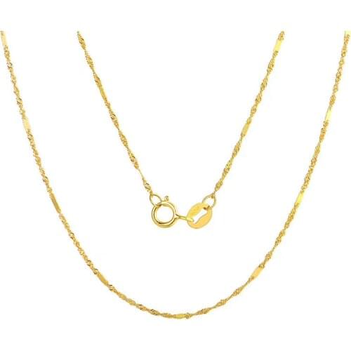 MADALENA SARARA AU750 Pure 18k Yellow Water Wave Chain Style Women Simple Chain Necklace 18"20"