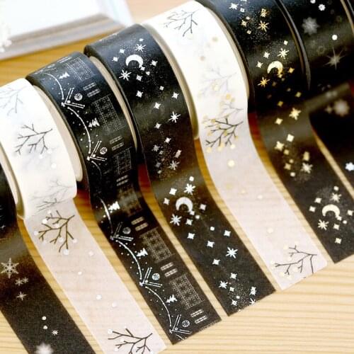 Flashing Gold Foil Festivals Snowflakes Moonlight Wishing Tree Paper Decorative Masking Washi Tape DIY Diary Scrapbooking